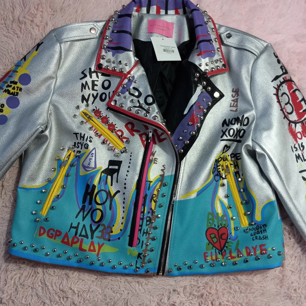 Azalea Wang Femi luxury designer graphic punk jacket! "Phoenix" moto sold out! - Picture 13 of 14